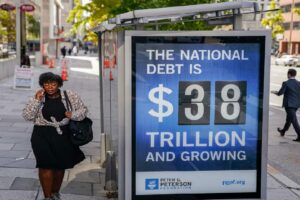 Digital counter displaying rising US national debt