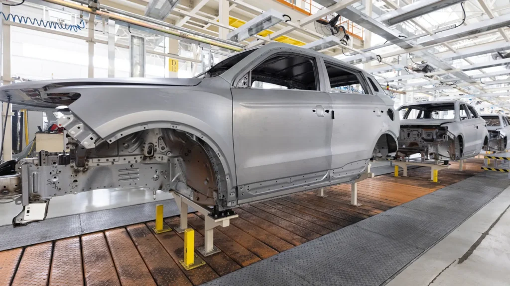 Electric vehicle production line representing Geely’s planned EV manufacturing in Europe