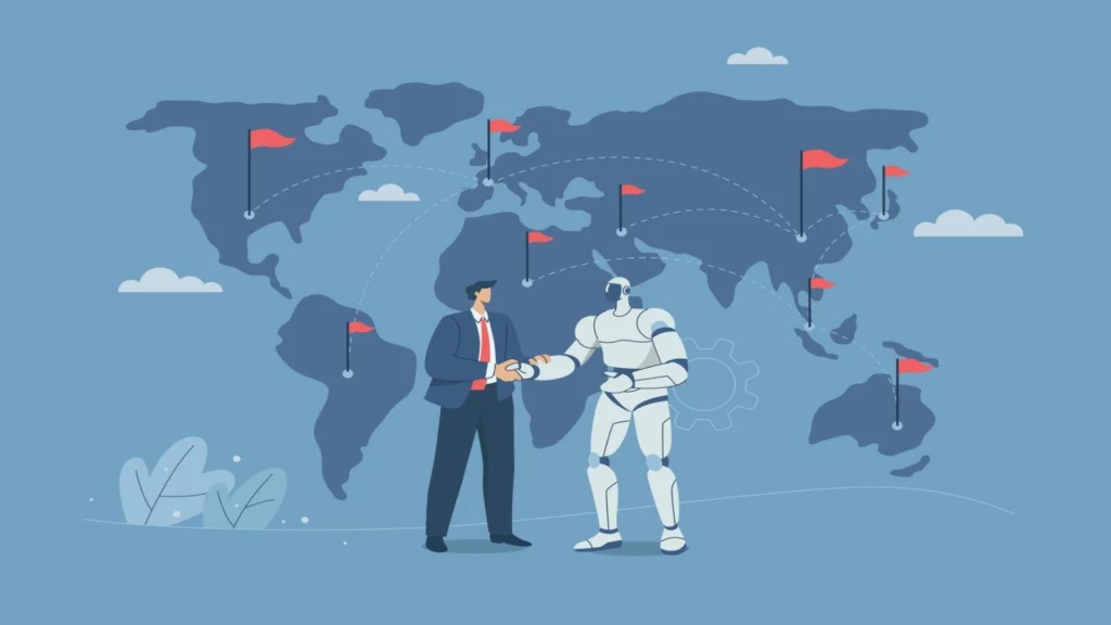 Future of work concept showing human and AI collaboration
