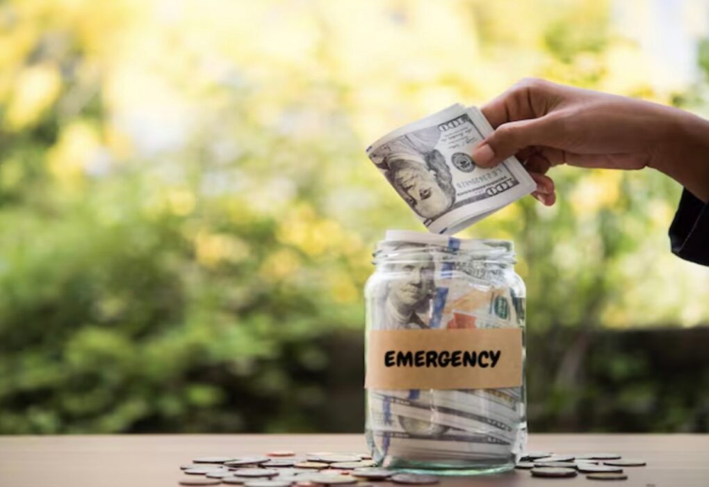 Jar labeled emergency fund representing financial safety