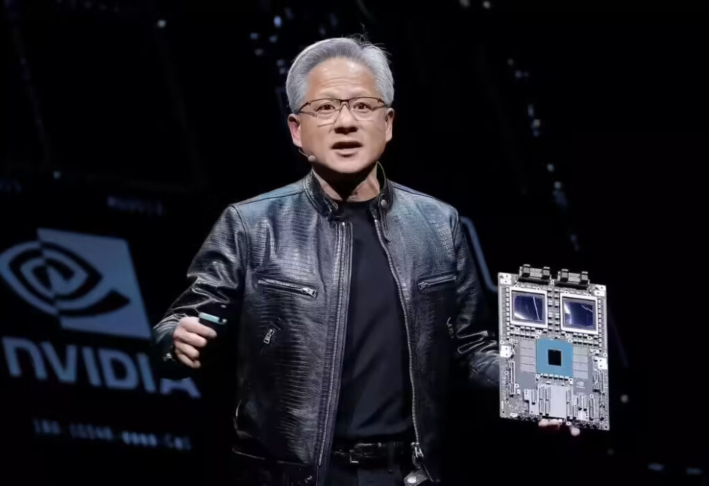 Jensen Huang speaking at an AI conference keynote