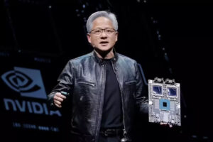 Jensen Huang speaking at an AI conference keynote