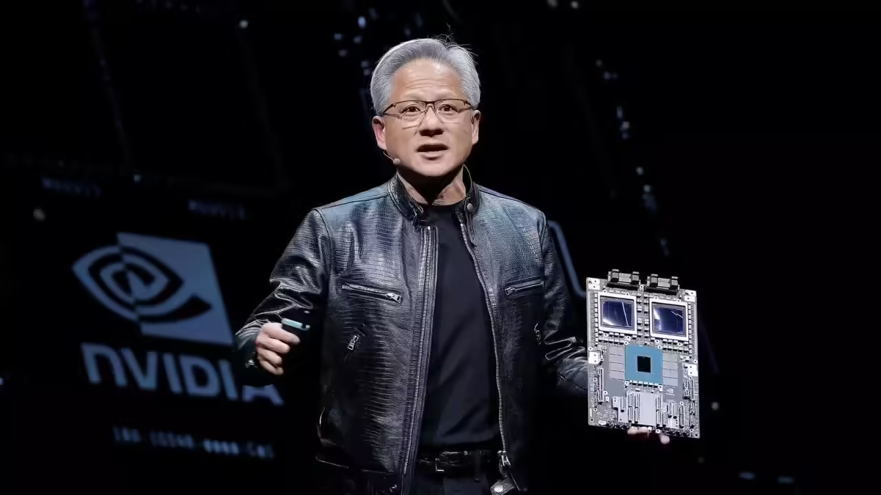 Jensen Huang speaking at an AI conference keynote