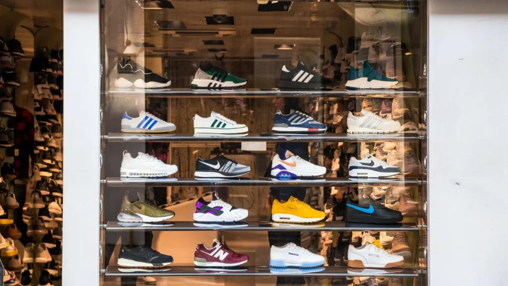 Sneaker store showing Adidas and Nike products 